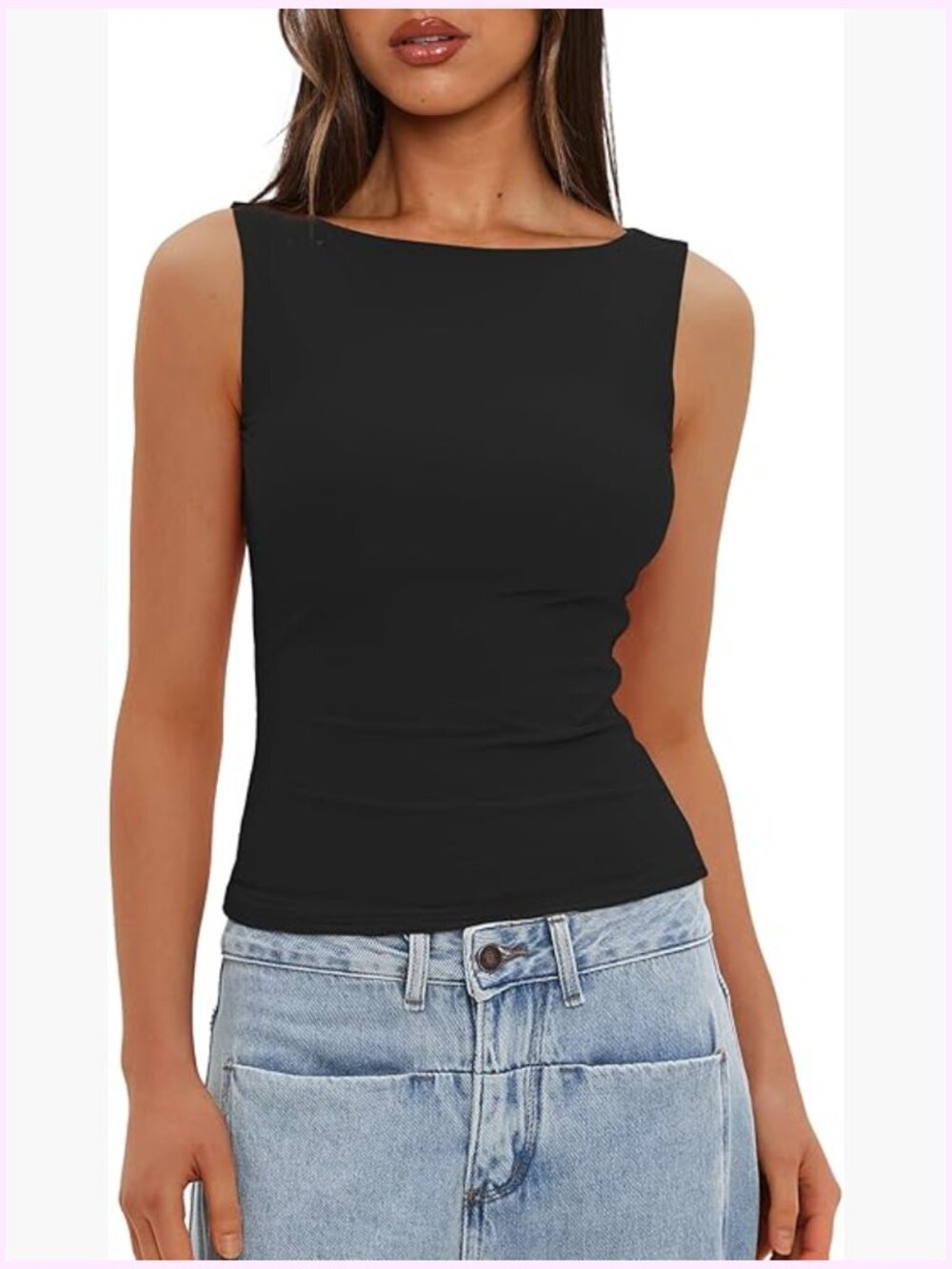 High Neck Tank Top Sleeveless Double Lined Basic Cami Top